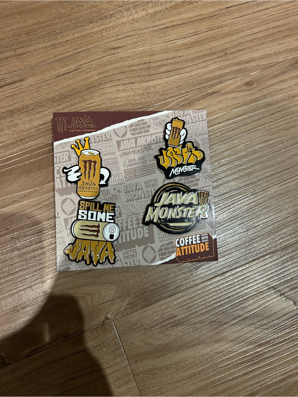 Java Monster Coffee Pin Set - Yellow and Brown Enamel Pins